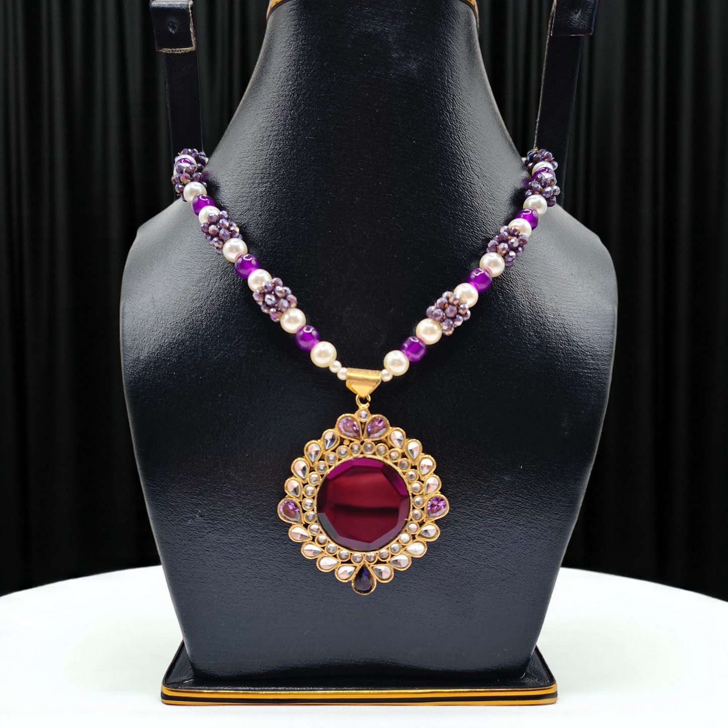 Beaded Kundan Statement Pendant Necklace