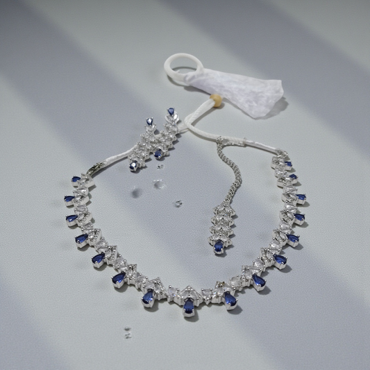 Royal Blue & Silver,Black & Silver Crystal Necklace Set