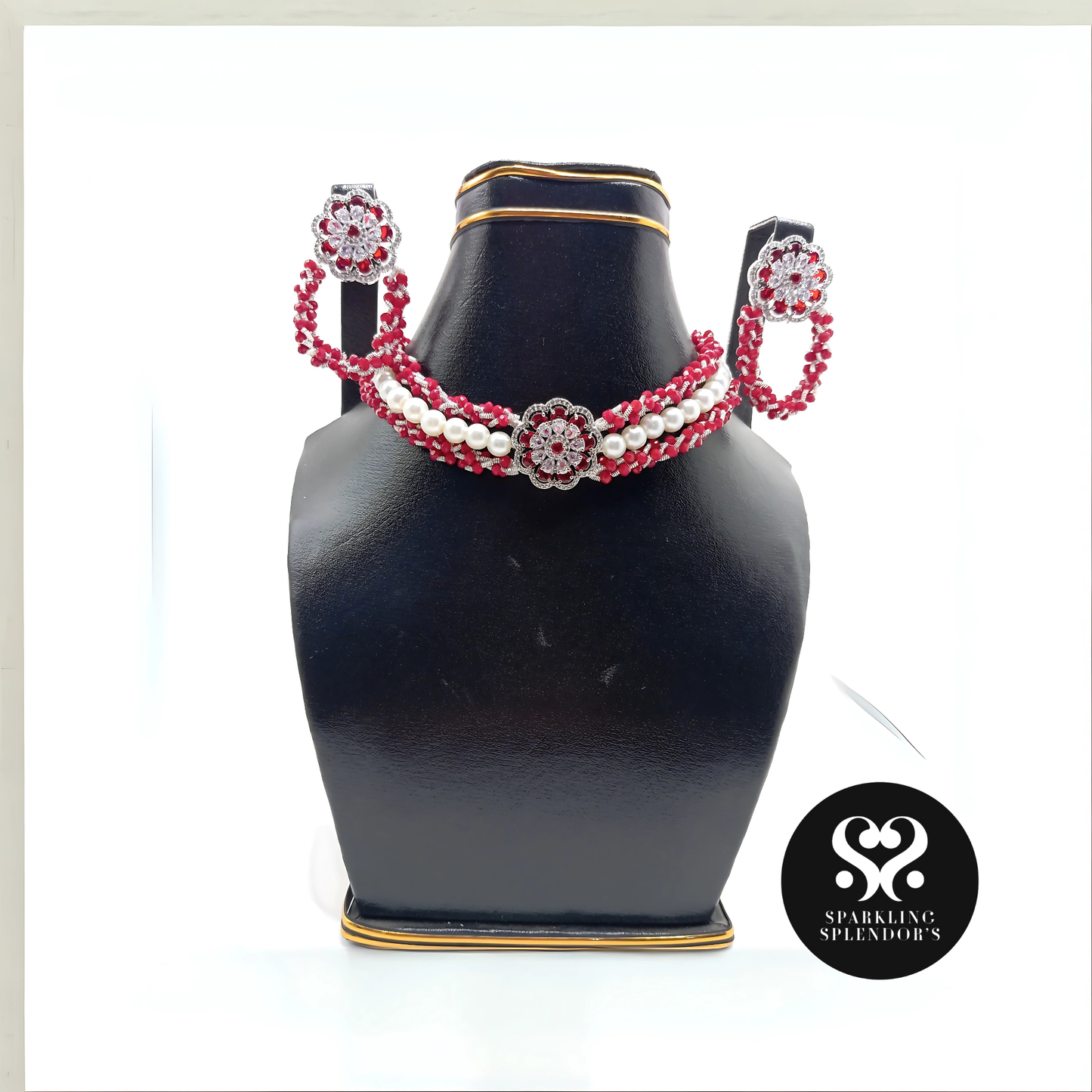 "Ruby Bloom Pearl Chokar – Handmade Elegance"