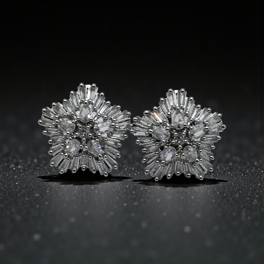 Crystal Floral Stud Earrings Silver Plated Statement Jewelry
