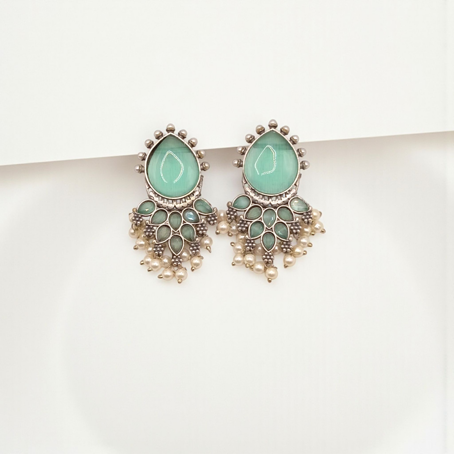 Mirror Drop Earrings with Pearl Clusters