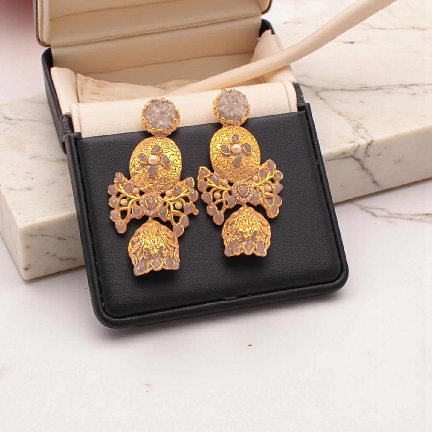 Antique Floral Jhumka Earrings