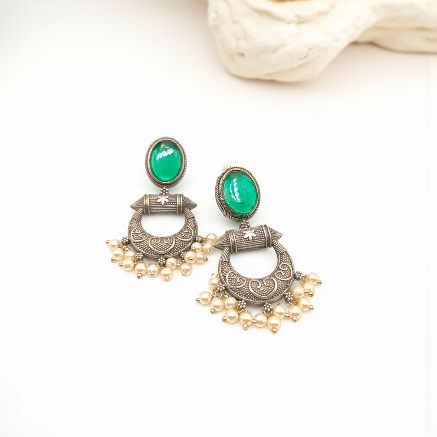 Antique Stone Chandelier Oxidize Hoop