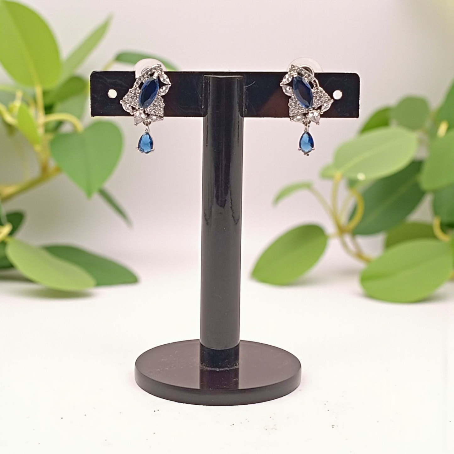 Sapphire Blue Drop Earrings with Diamond Accents