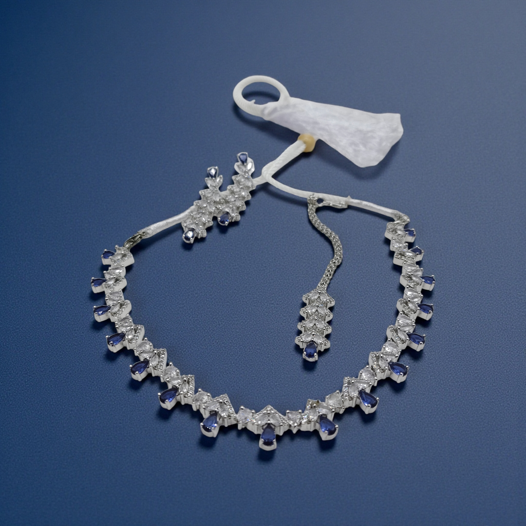 Royal Blue & Silver,Black & Silver Crystal Necklace Set
