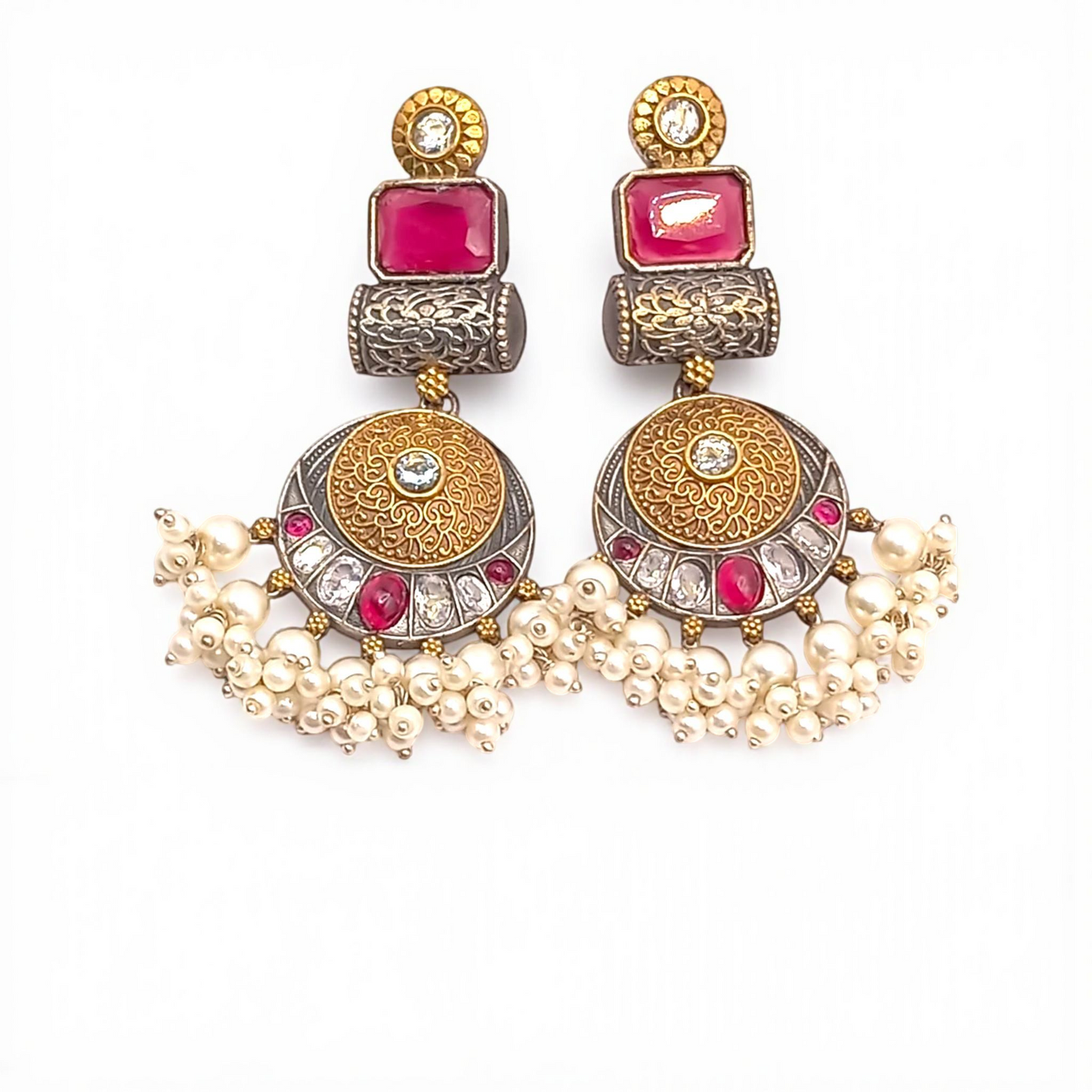 Title:
Royal Blue Stone & Pearl Antique Jhumka Earrings
Regal Ruby Stone & Pearl Antique Jhumka Earrings