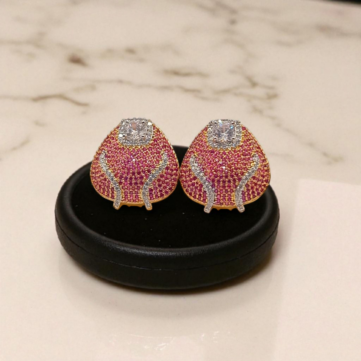 Radiant Teardrop Earrings with Pink Pave and Crystal Accent