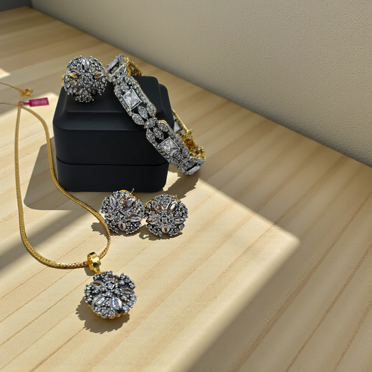 Luxury Gold-Plated Crystal Diamond Cut Jewelry Set