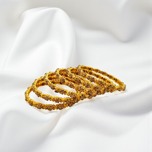 Antique Rose Bangle Set Gold Plated Ruby Crystal Floral Bangles (Set of 6)