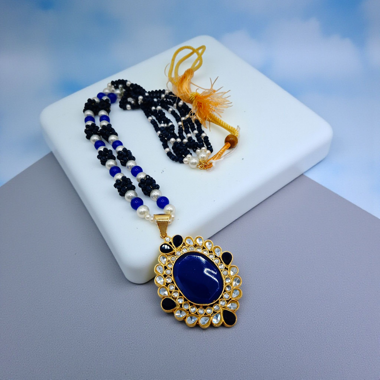 Beaded Kundan Statement Pendant Necklace