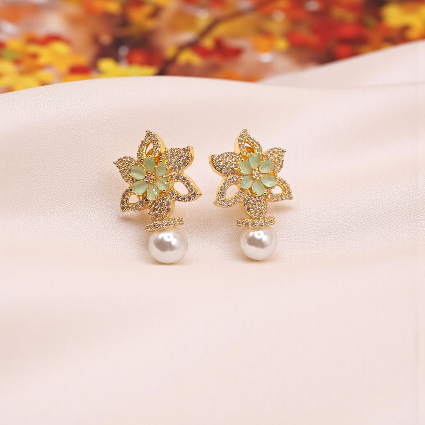 Floral Earrings with Pearl Drop