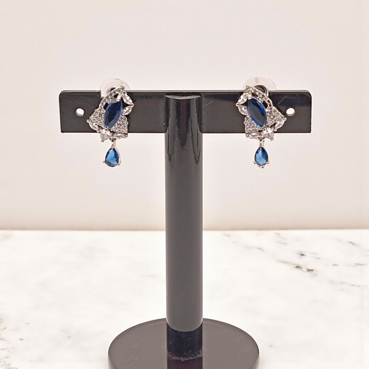 Sapphire Blue Drop Earrings with Diamond Accents