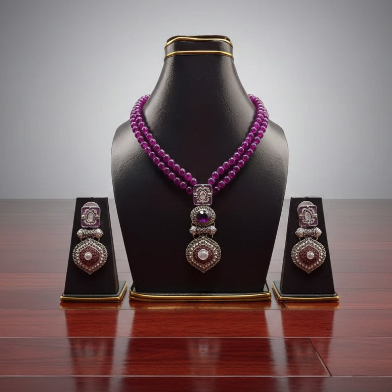 Amethyst Shine Beaded Mala– Silver & Violet Sophistication