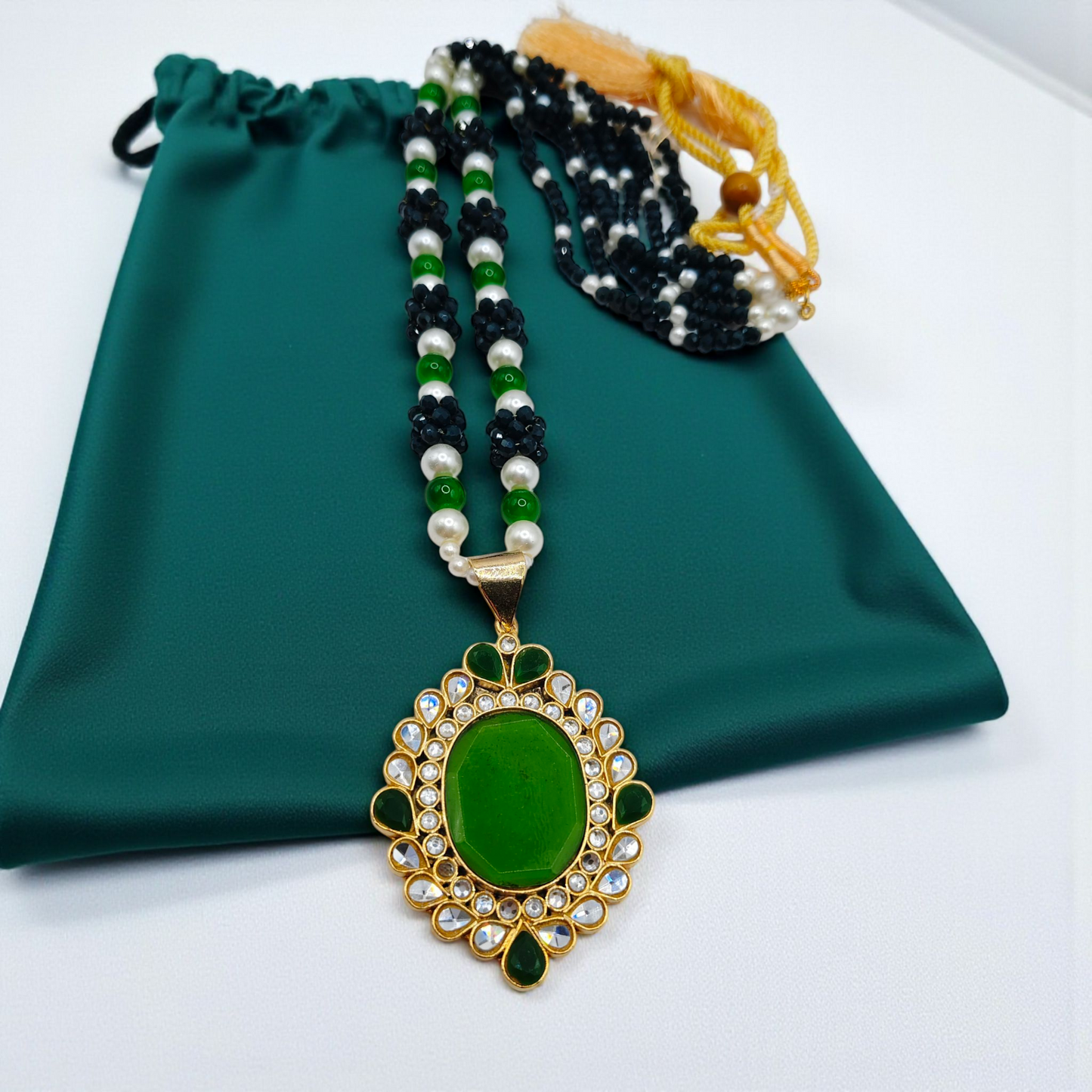 Beaded Kundan Statement Pendant Necklace