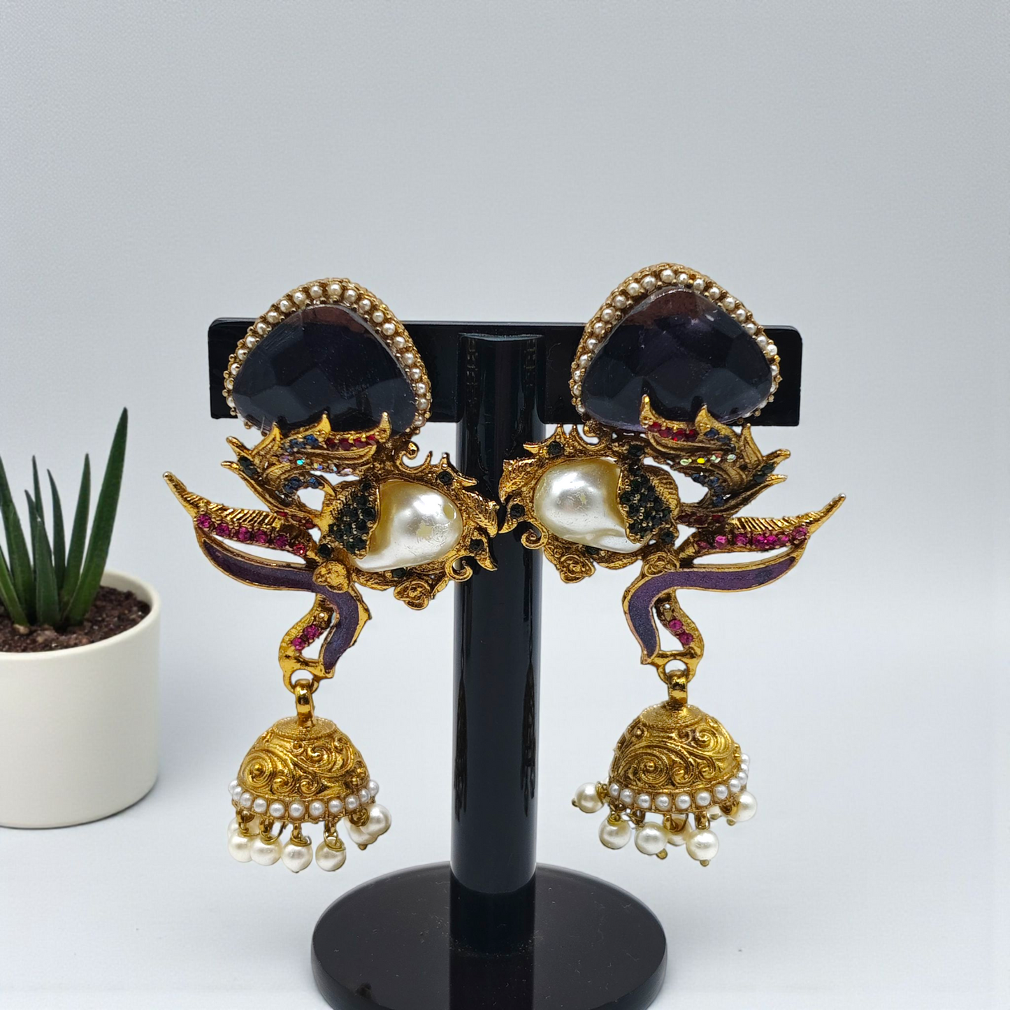 Luxurious Kundan & Enamel Statement Jhumka Earrings – Multi-Color, Pearl Drops, Festive Wear Jewelry