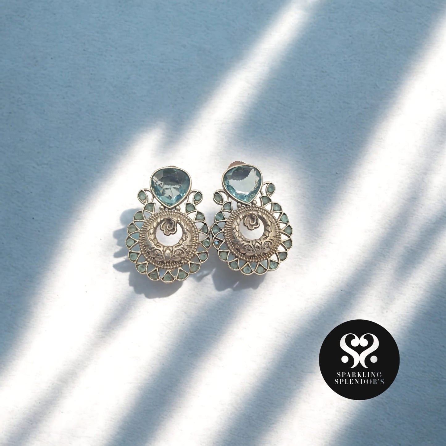 Antique Inspired Aqua Gemstone Earrings