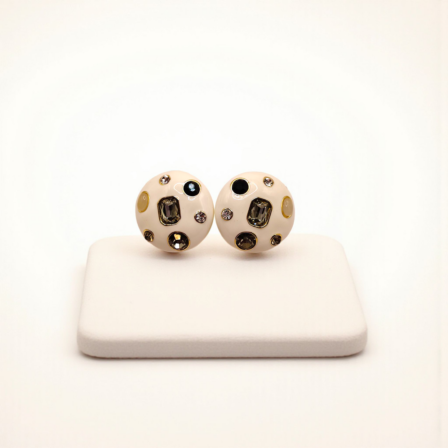 Polka Dot Dome Studs with Crystal Accents