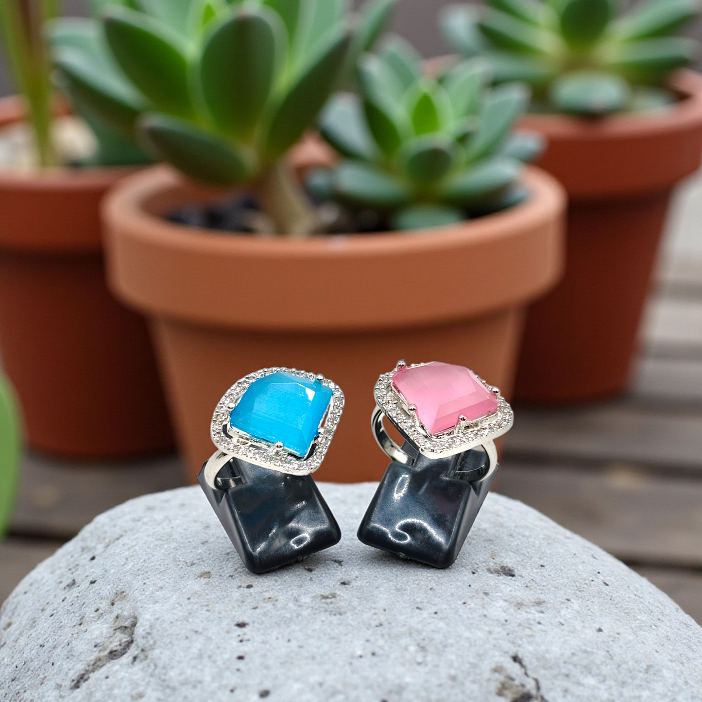 Square-Cut Gemstone Elegance Rings
