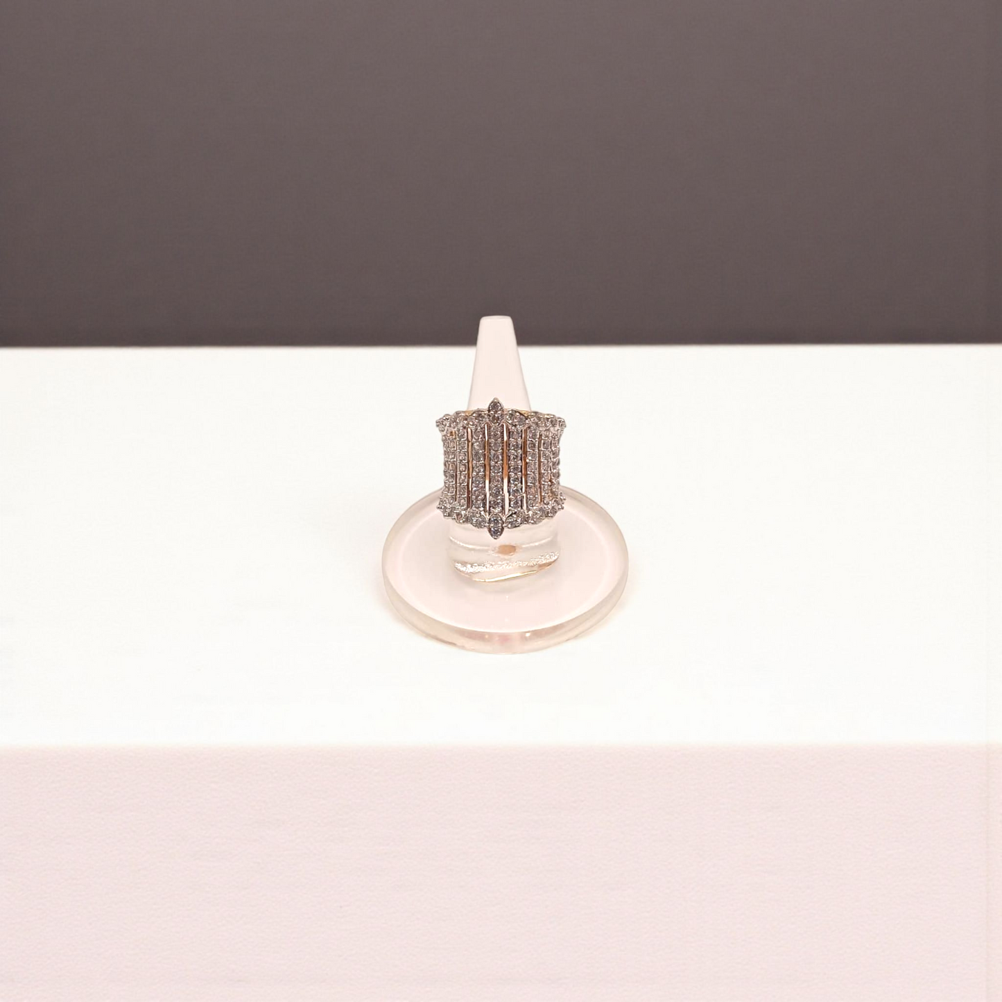 Elegant Silver Multi-Row Crystal Ring