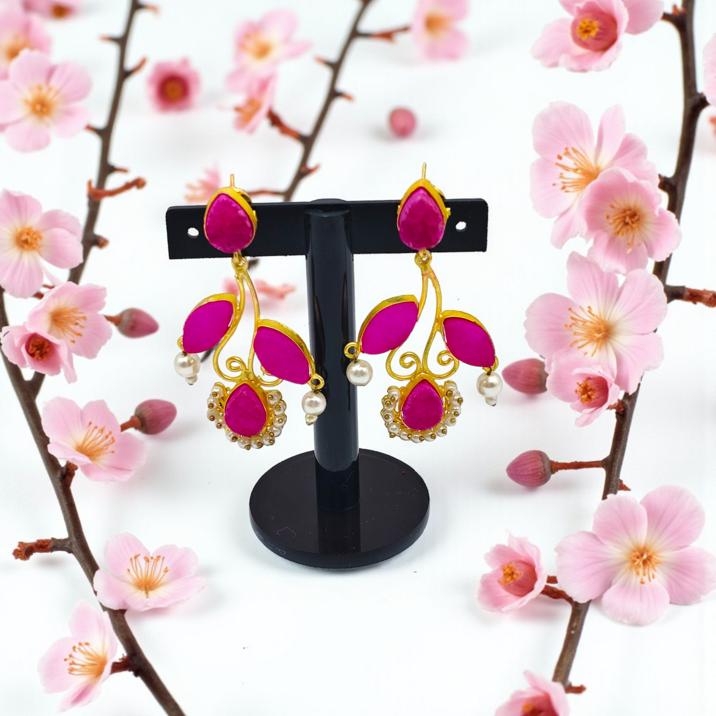 Elegant Stone Studs Earrings With Pearl Detailing
