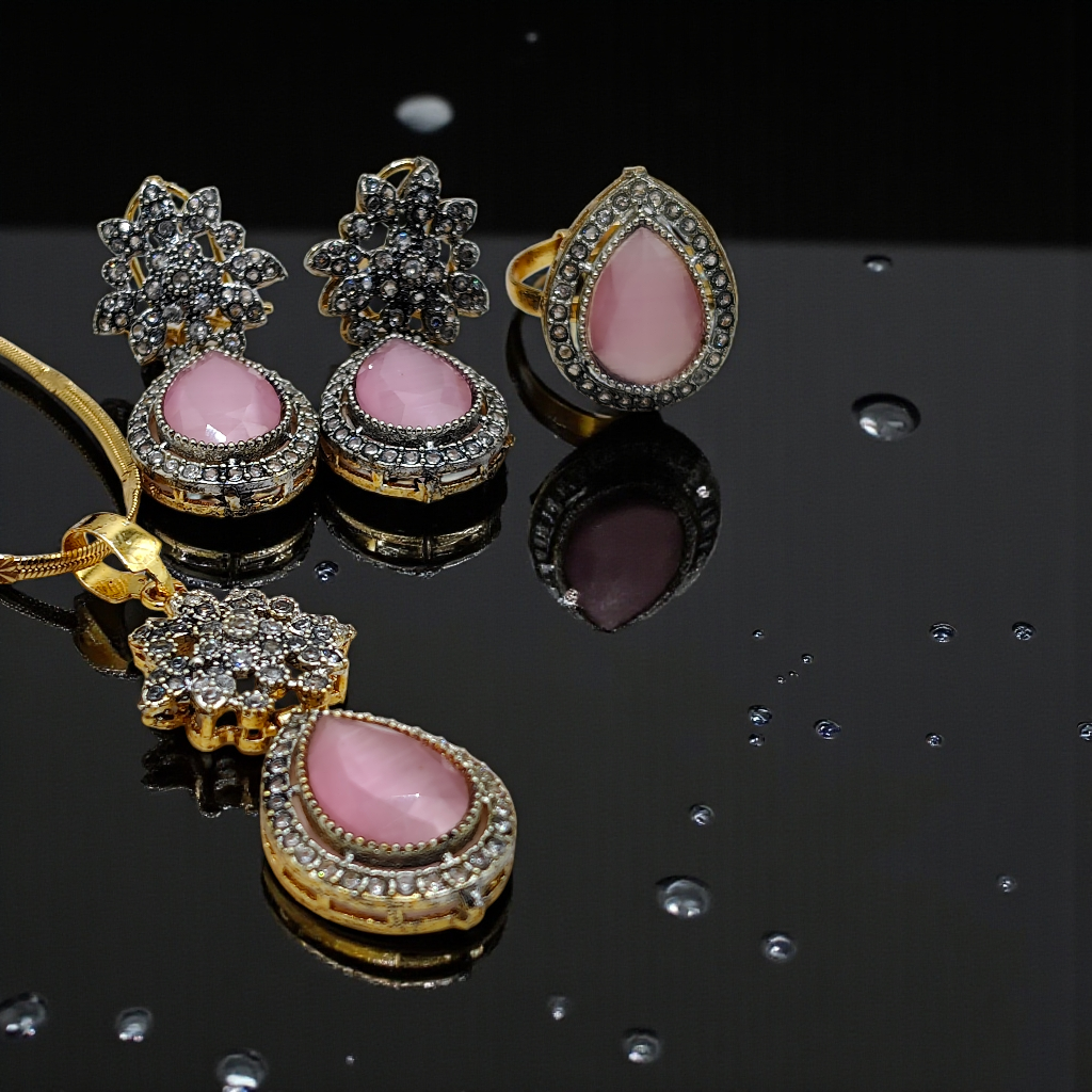 Luxury Teardrop Stone Pendant Set with Earrings – Gold Plated