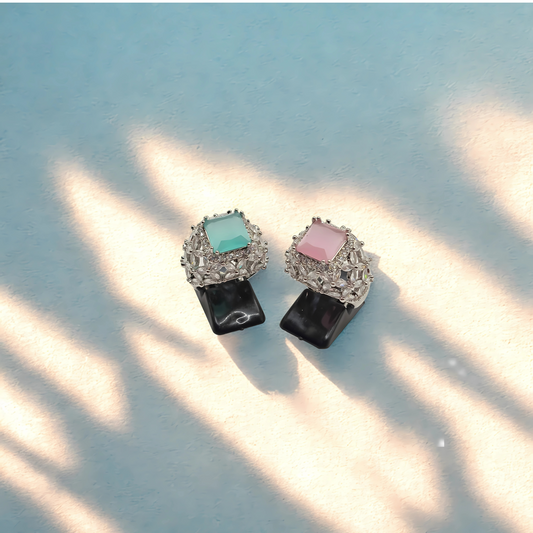 Square-Cut Gemstone Ring with Crystal Accents