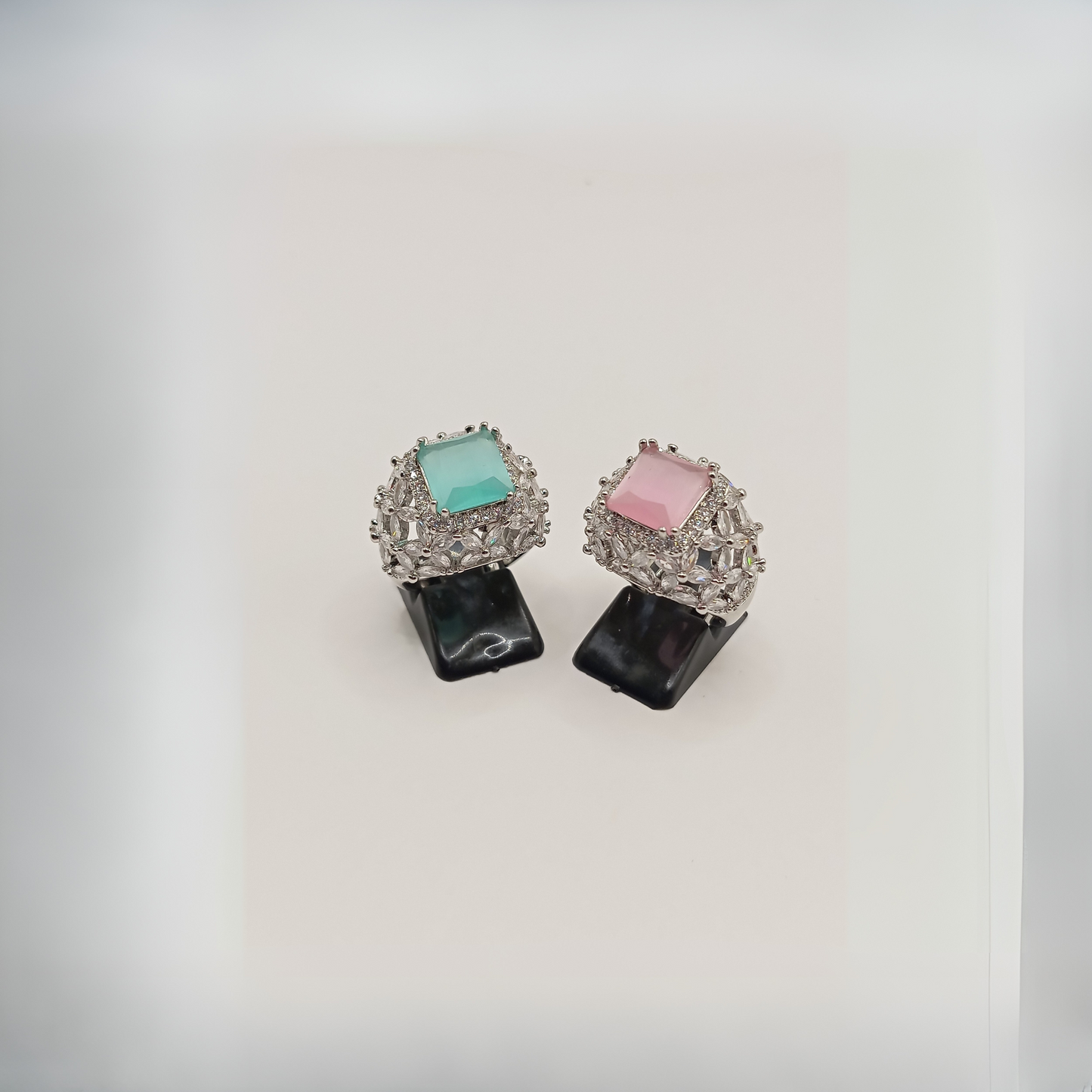 Square-Cut Gemstone Ring with Crystal Accents