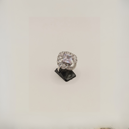 Princess-Cut Crystal Ring with Teardrop Halo