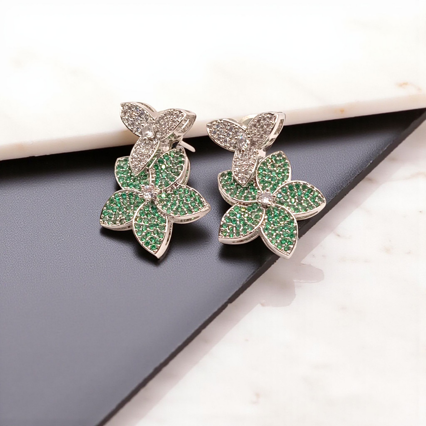 Floral Stud Earrings with White Stone Accents