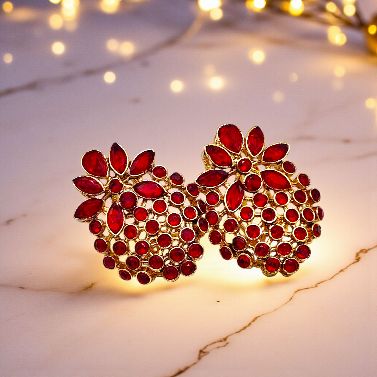 Floral Cluster Stud Earrings with Premium Stones – Different Colours