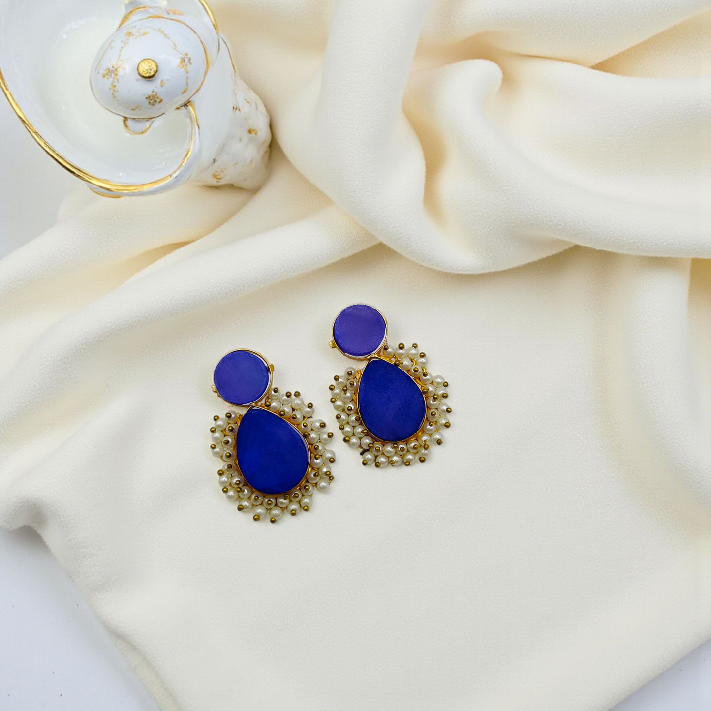 Elegant Stone Studs Earrings With Pearl Detailing