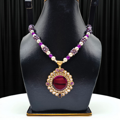 Beaded Kundan Statement Pendant Set