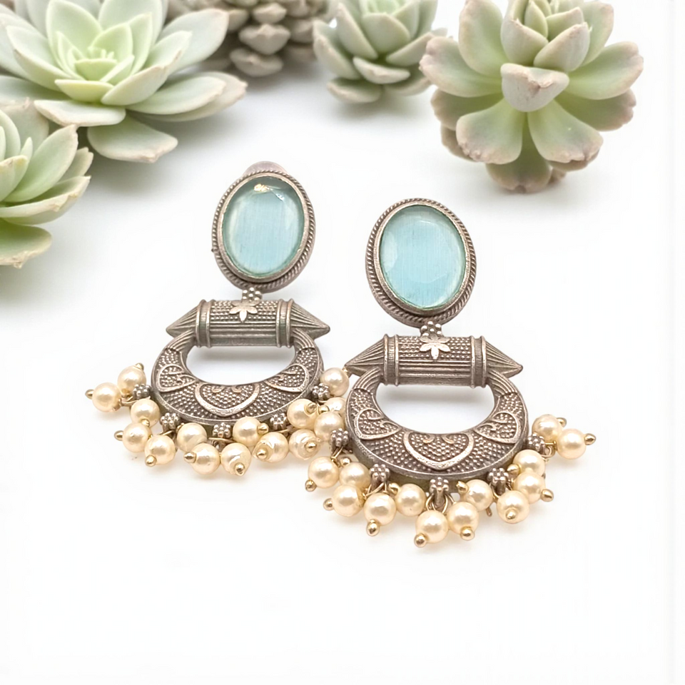 Antique Stone Chandelier Oxidize Hoop