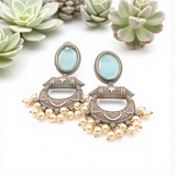 Antique Stone Chandelier Oxidize Hoop