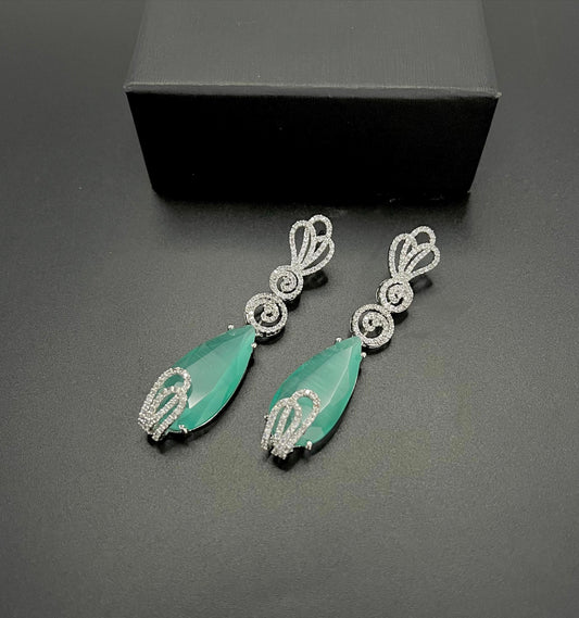 Emerald Teardrop Crystal Long Dangling Earrings – Premium Zircon Detailing