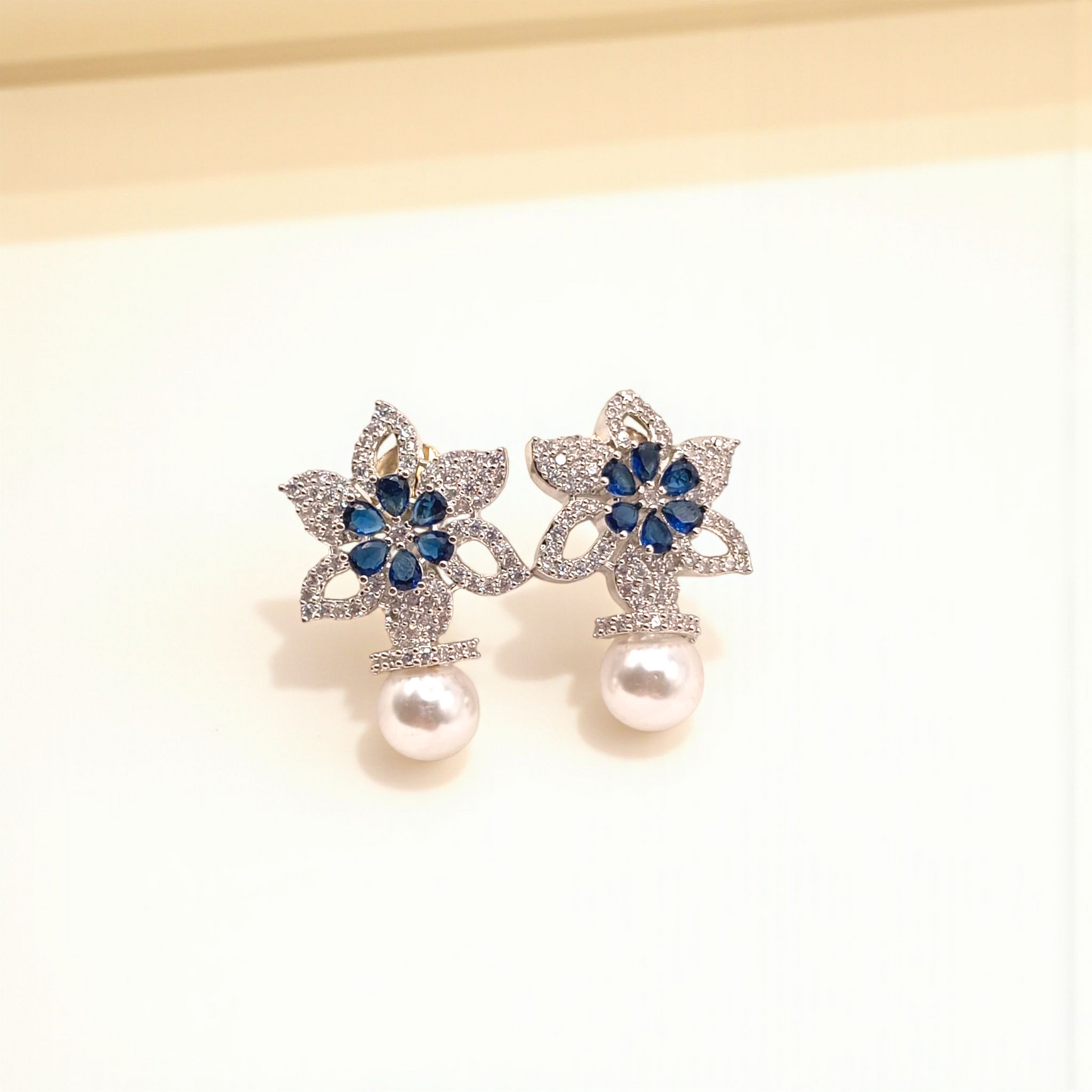 Floral Earrings with Pearl Drop