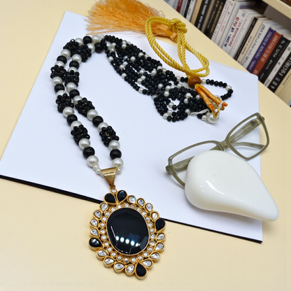 Beaded Kundan Statement Pendant Set