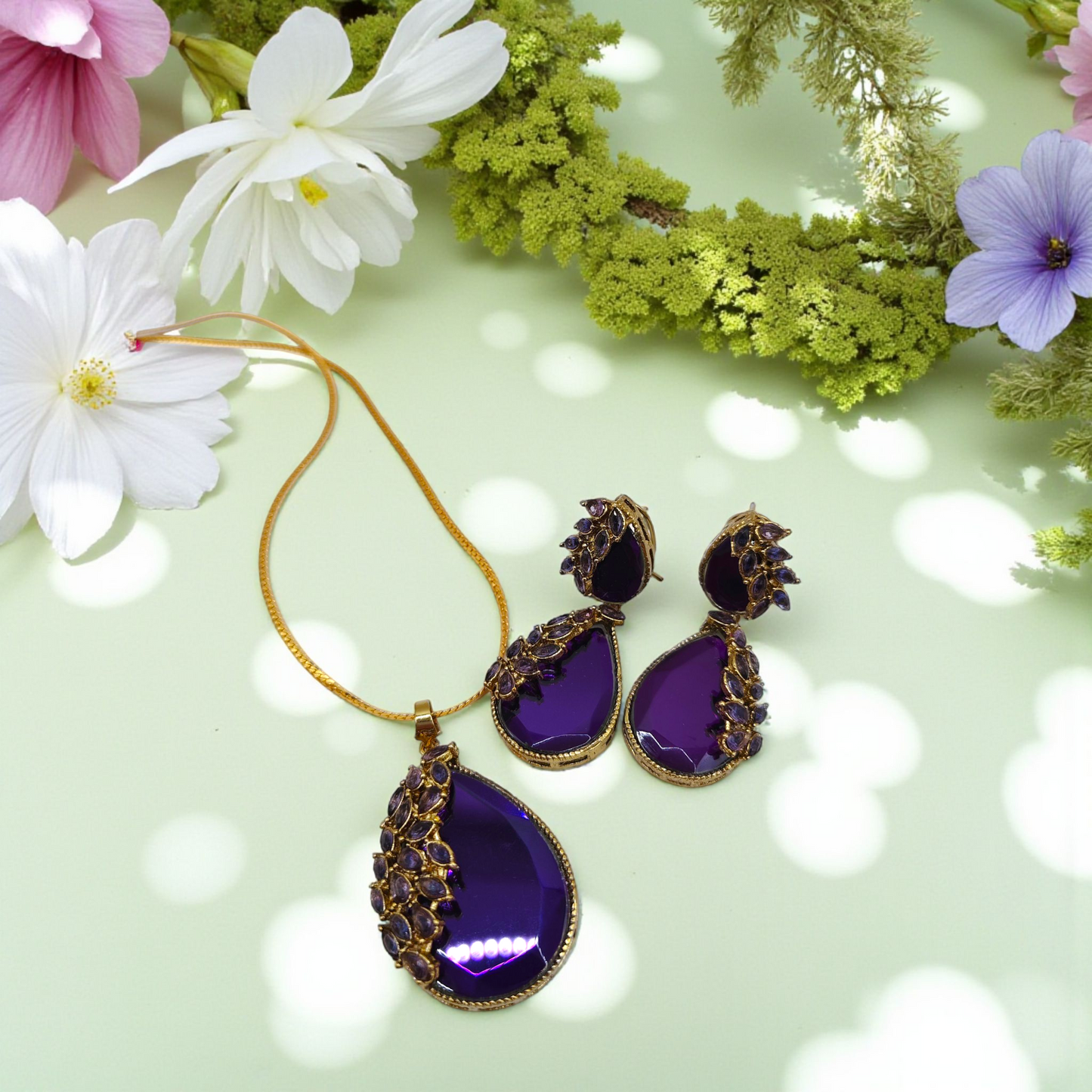✨ Elegant Teardrop Necklace & Earrings Set – Available in 4 Colors