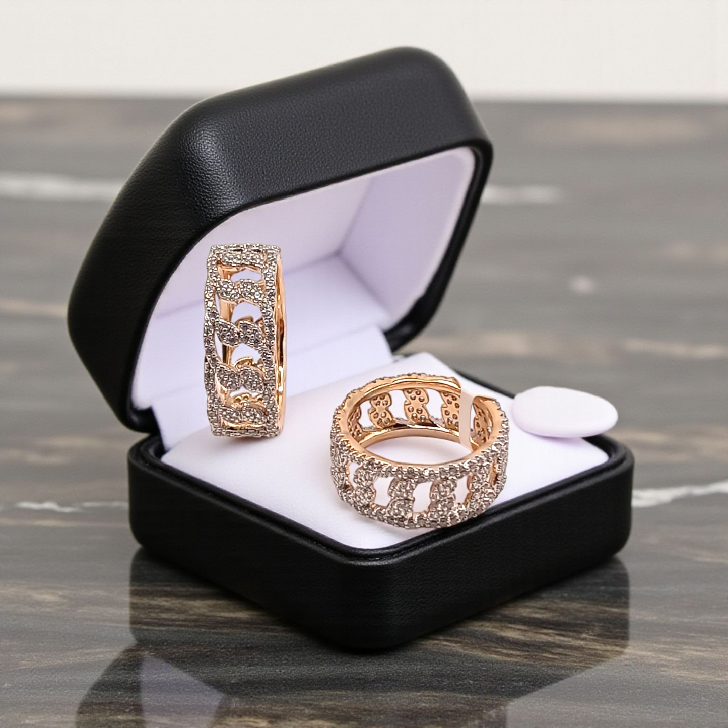 Rose Gold Chain Link Crystal Band Ring
