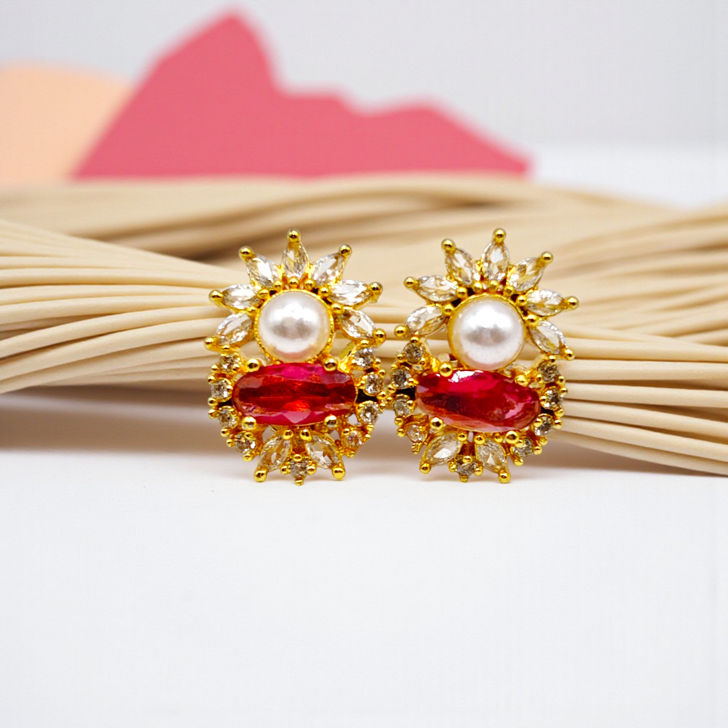 Elegant Sapphire & Pearl Bloom Studs