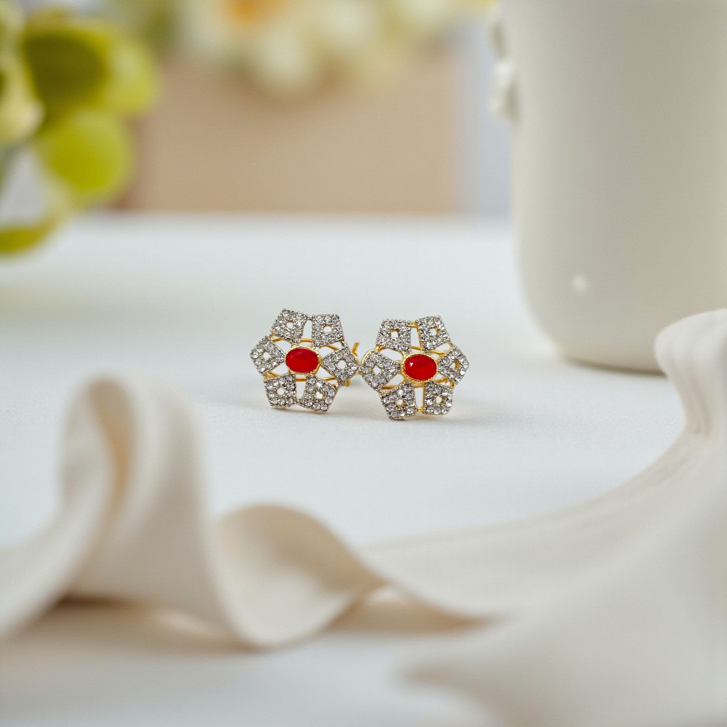 Red & White , Green & White Crystal Stud Earrings