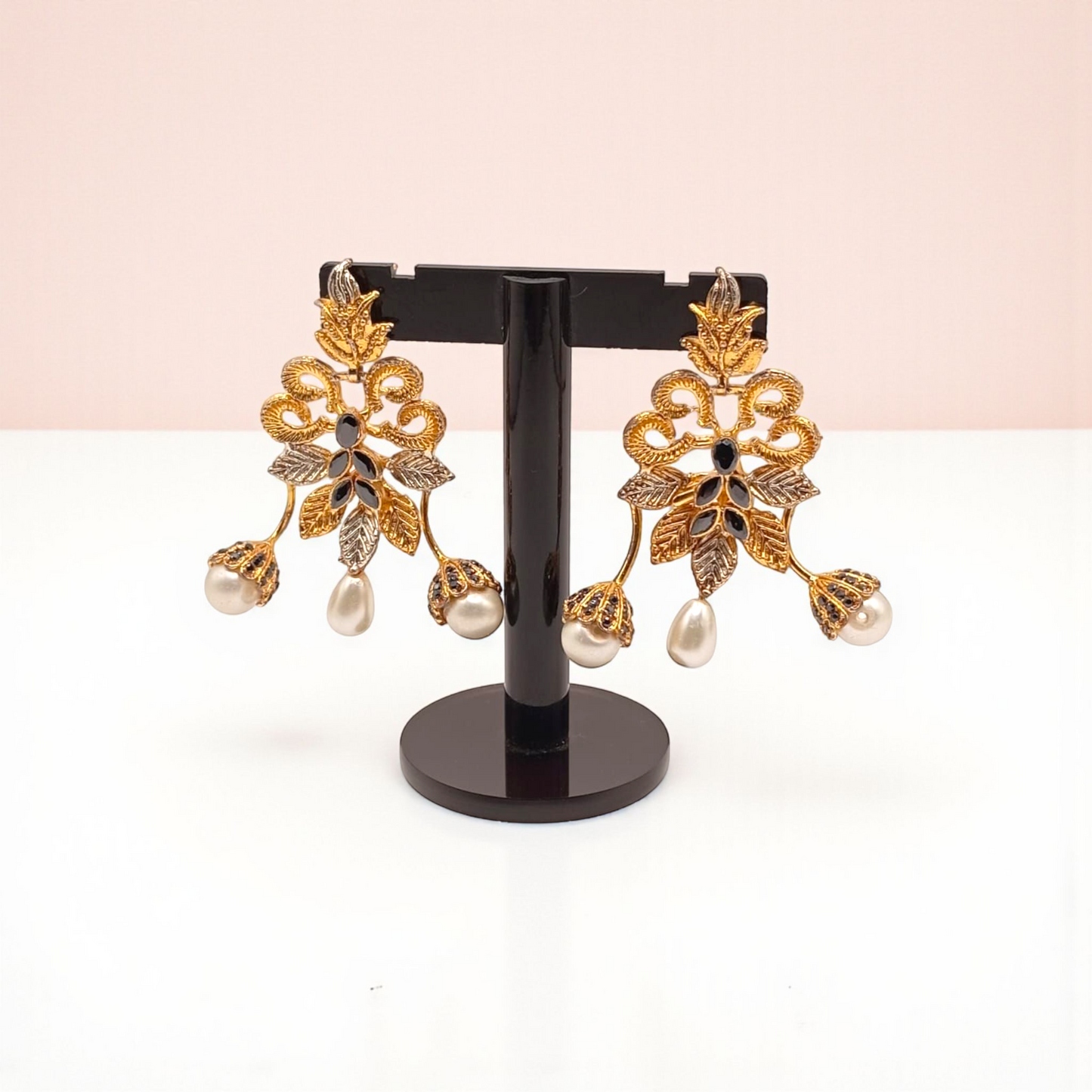 Regal Filigree Earrings with Pearl Drops