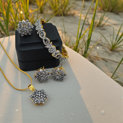 Luxury Gold-Plated Crystal Diamond Cut Jewelry Set