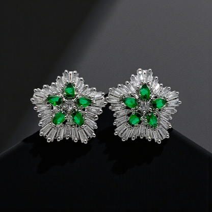 Crystal Floral Stud Earrings Silver Plated Statement Jewelry