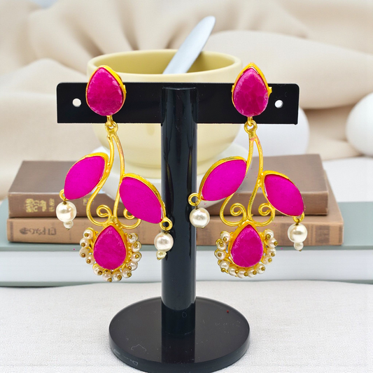Elegant Stone Studs Earrings With Pearl Detailing