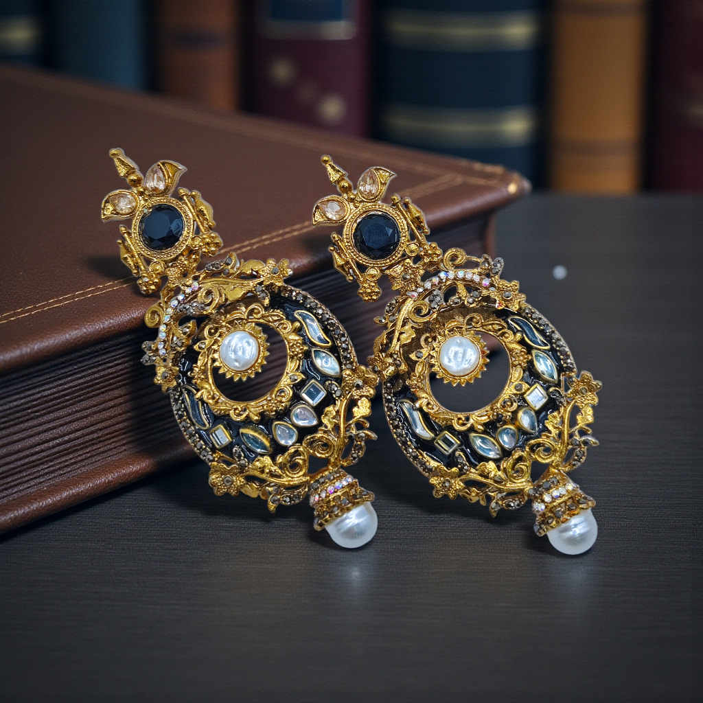 Antique Gold Pearl Drop Earrings Vintage Statement Jewelry