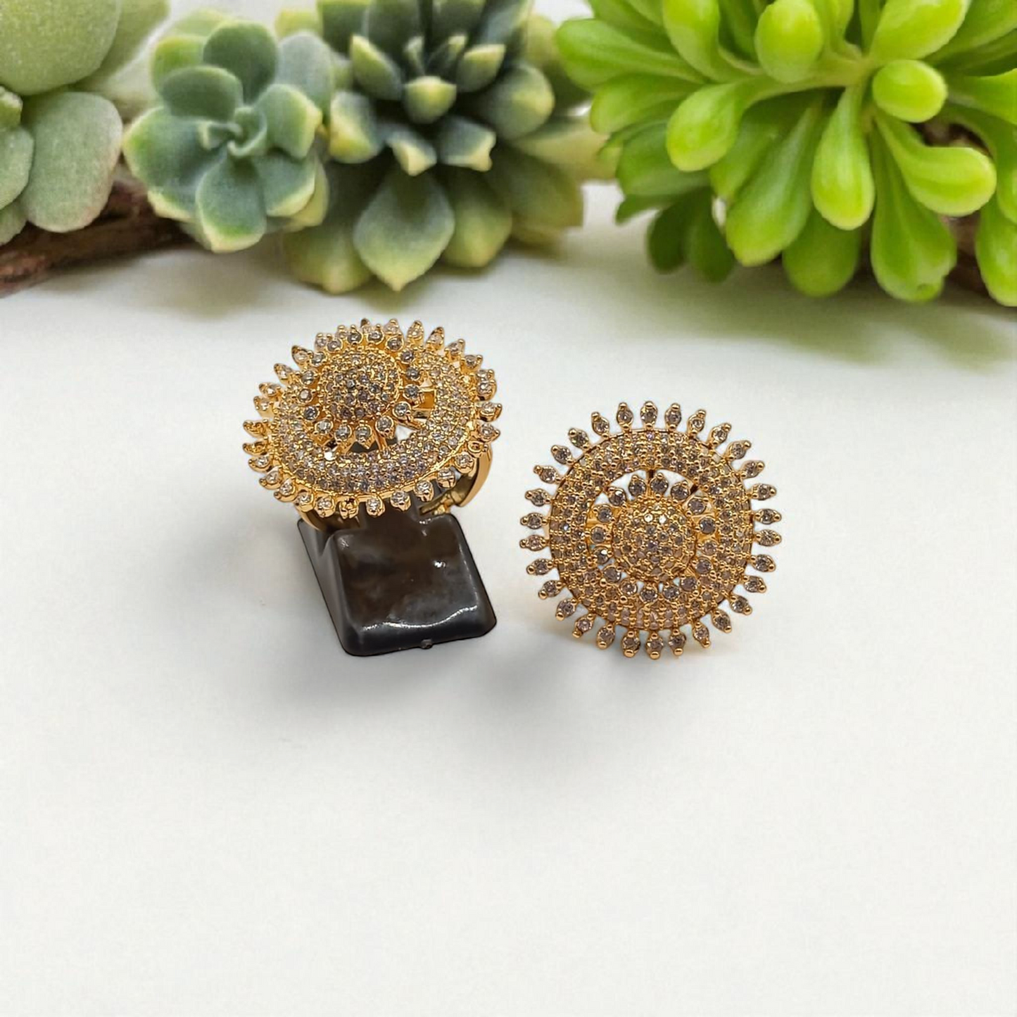 Golden Sunburst Statement Ring