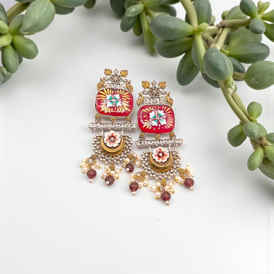 Hand-Painted Meenakari Dangler Chandelier with Antique Finish