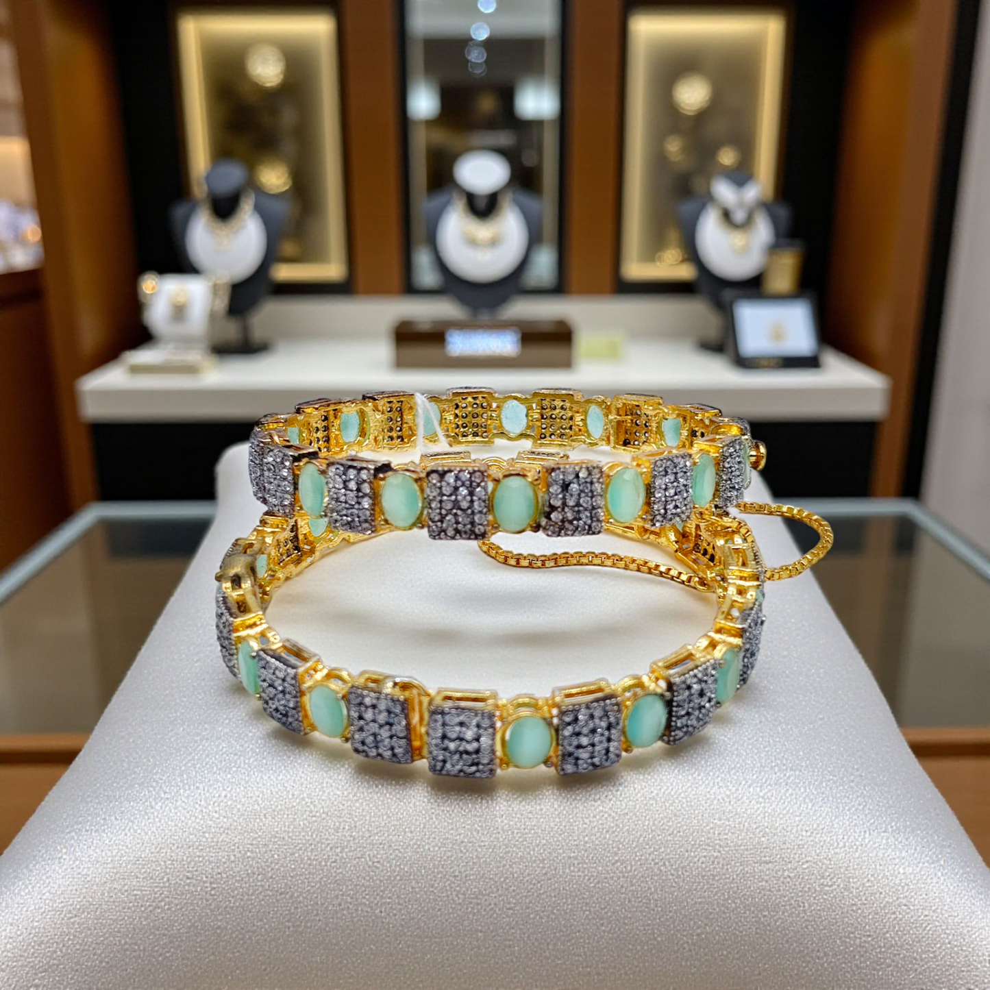 Premium Stone-Studded Square & Oval Cut Openable Bangles