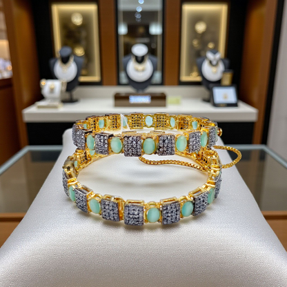 Premium Stone-Studded Square & Oval Cut Openable Bangles